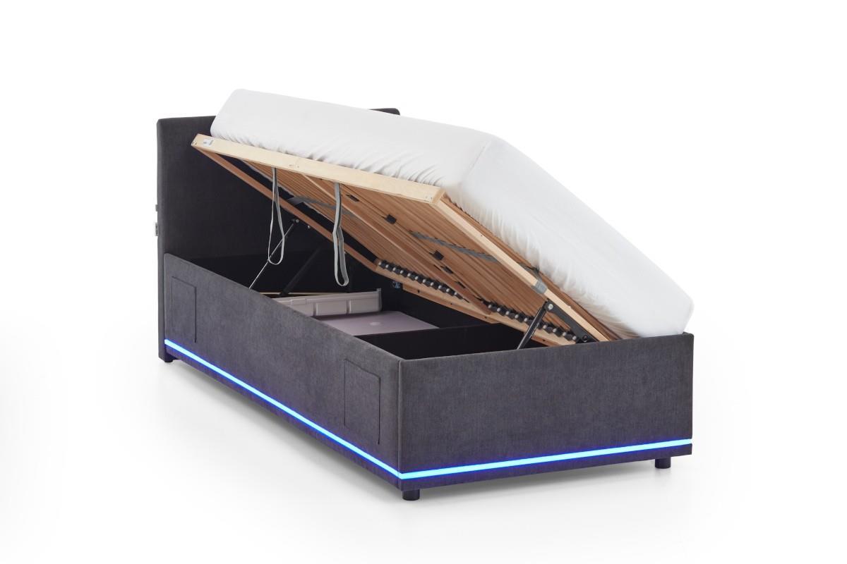 Gestoffeerd Opbergbed Circle 90x200 Antraciet open