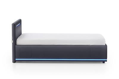 Gestoffeerd Bed Circle 90x200 Zwart zijaanzicht