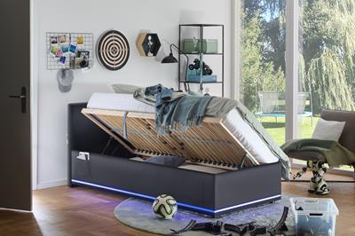 Gestoffeerd Opbergbed Circle 90/200 Zwart incl. LED