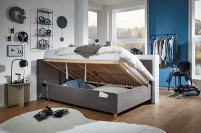 Gestoffeerd Opbergbed Cool 90/200 met rugleuning Antraciet