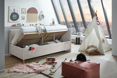 Gestoffeerd Opbergbed Cool 90/200 met rugleuning Beige