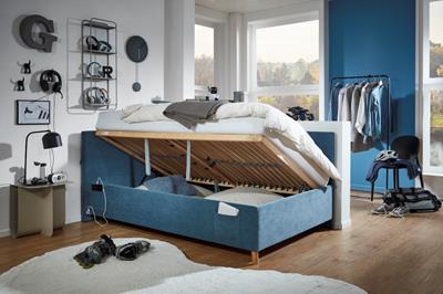 Gestoffeerd Opbergbed Cool 90/200 met rugleuning Blauw