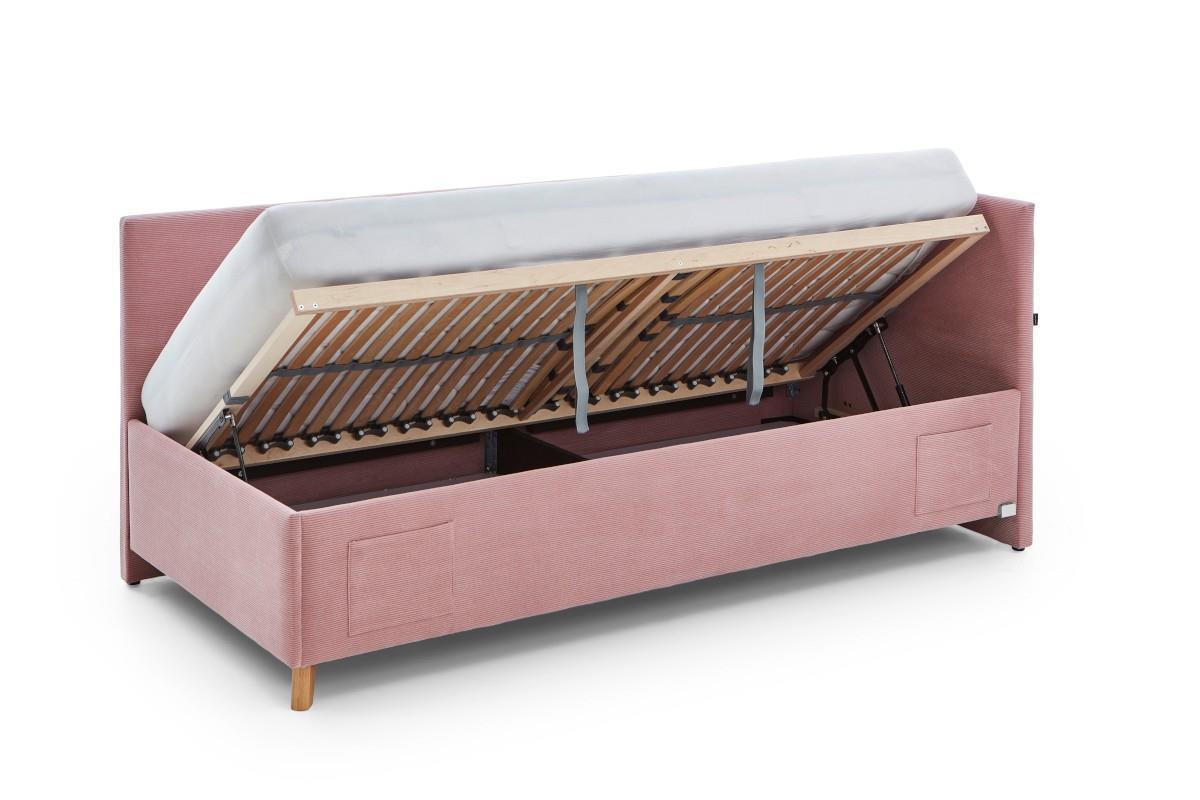 Gestoffeerd Opbergbed Cool 90x200 met rugleuning Roze open