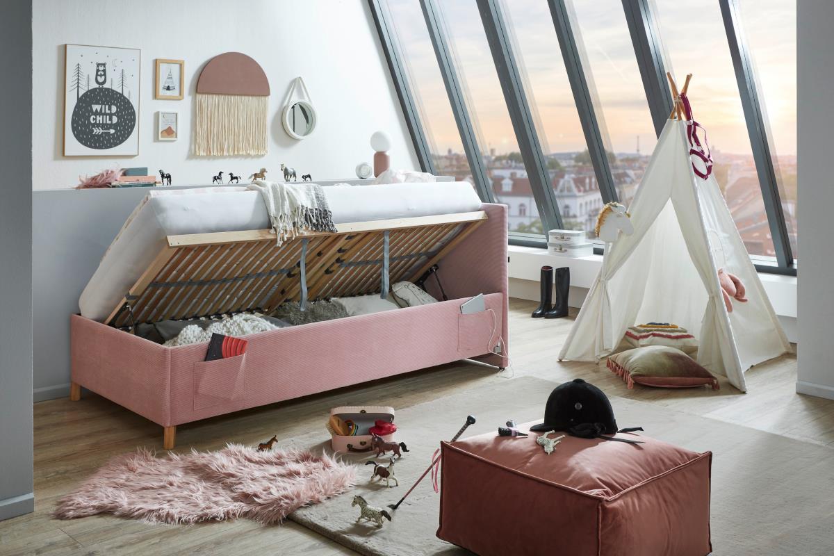  Gestoffeerd Opbergbed Cool 90/200 Roze