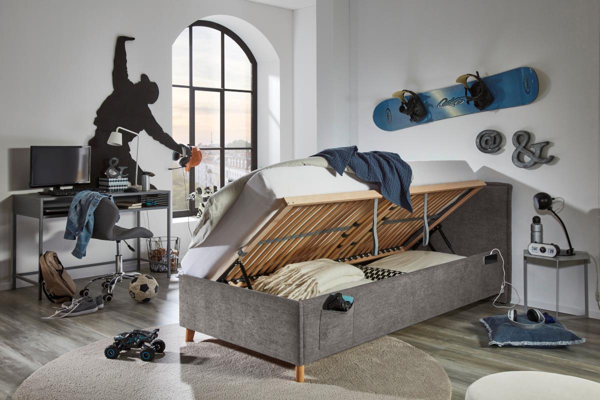 Gestoffeerd Opbergbed Fun 90/200 Antraciet