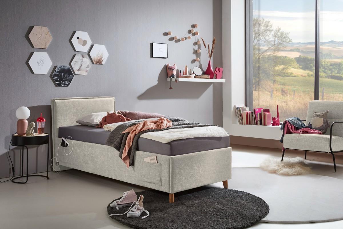 Gestoffeerd Bed Fun 90x200 Beige hoofdfoto
