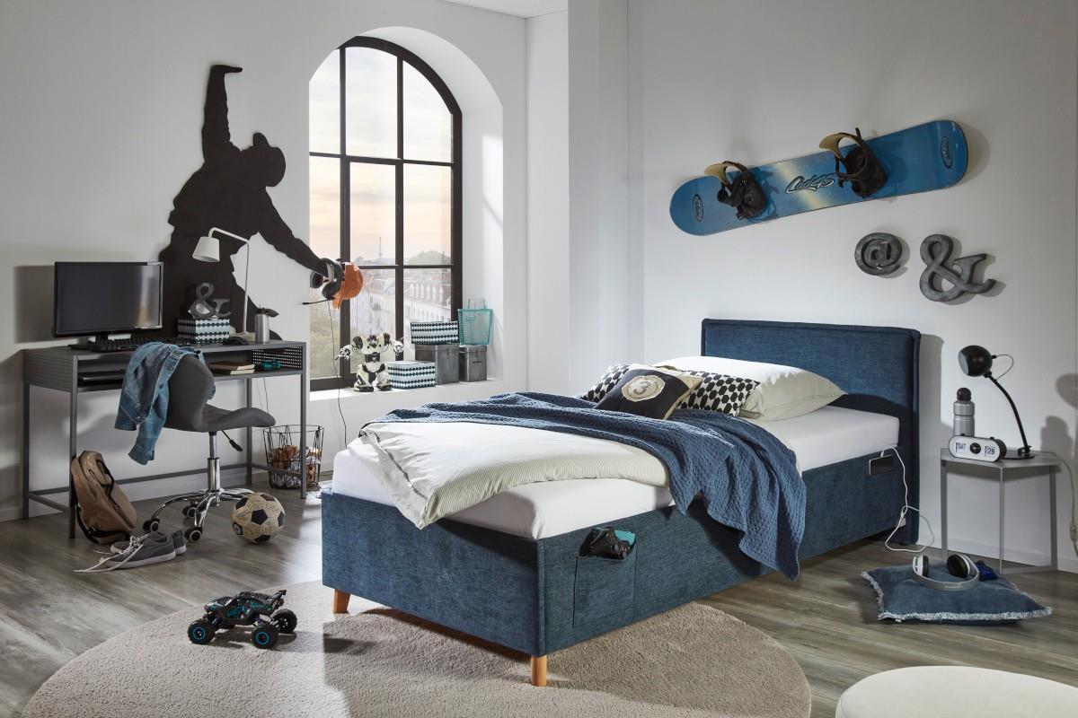 Gestoffeerd Bed Fun 90x200 Blauw hoofdfoto