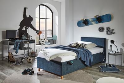 Gestoffeerd Bed Fun 90x200 Blauw hoofdfoto