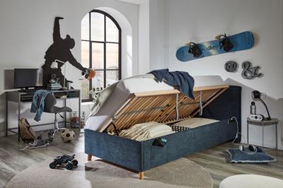 Gestoffeerd Opbergbed Fun 90/200 Donker Blauw