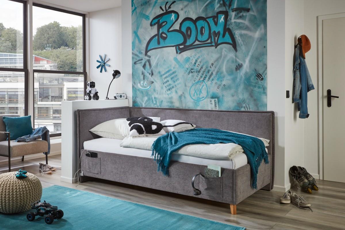 Gestoffeerd Bed Fun 90x200 met rugleuning Antraciet hoofdfoto
