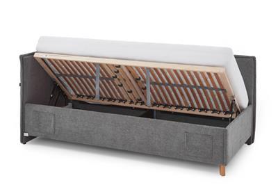 Gestoffeerd Opbergbed Fun 90x200 met rugleuning Antraciet open