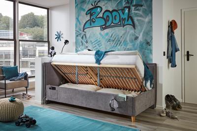 Gestoffeerd Opbergbed Fun 90/200 met rugleuning Antraciet