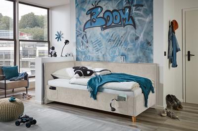 Gestoffeerd Bed Fun 90x200 met rugleuning Beige hoofdfoto