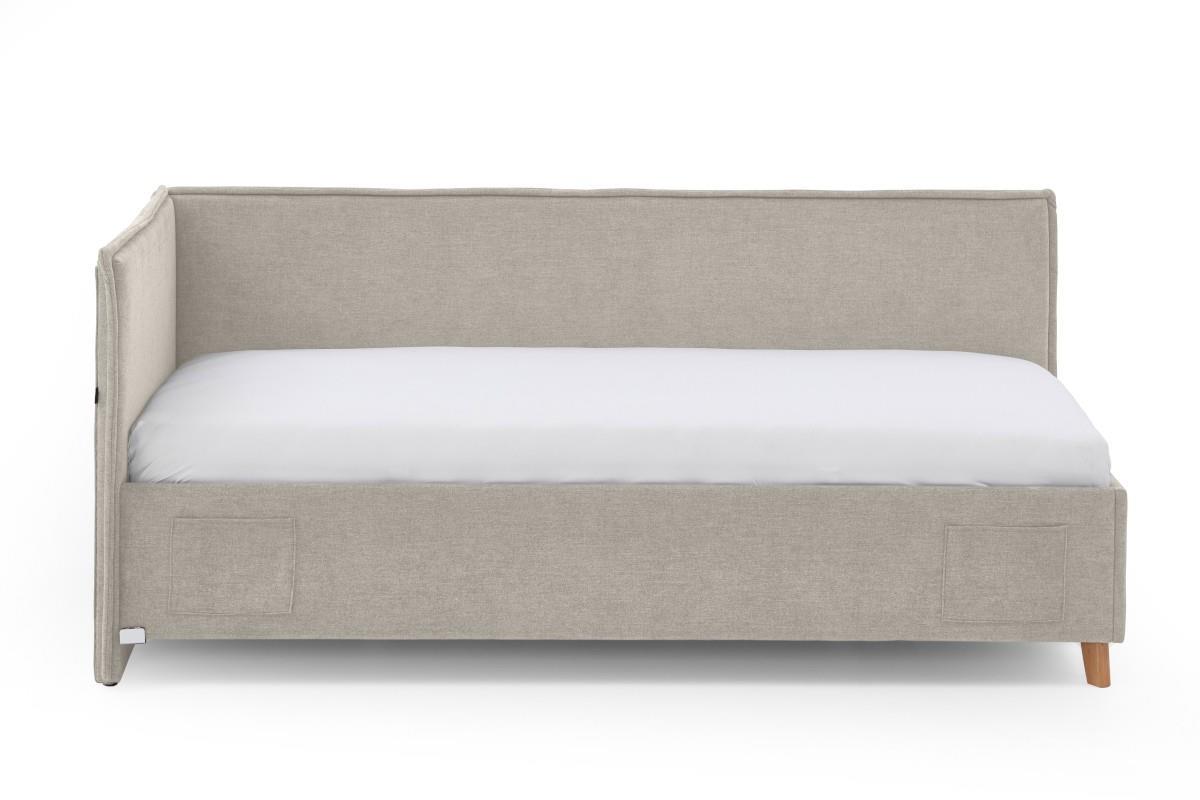 Gestoffeerd Bed Fun 90x200 met rugleuning Beige zijaanzicht