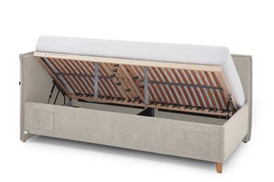 Gestoffeerd Opbergbed Fun 90x200 met rugleuning Beige open