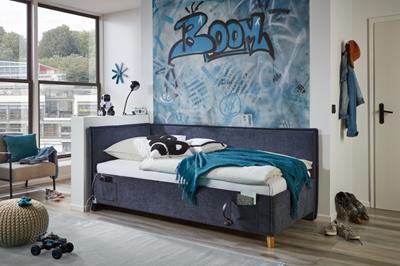 Gestoffeerd Bed Fun 90x200 met rugleuning Blauw hoofdfoto
