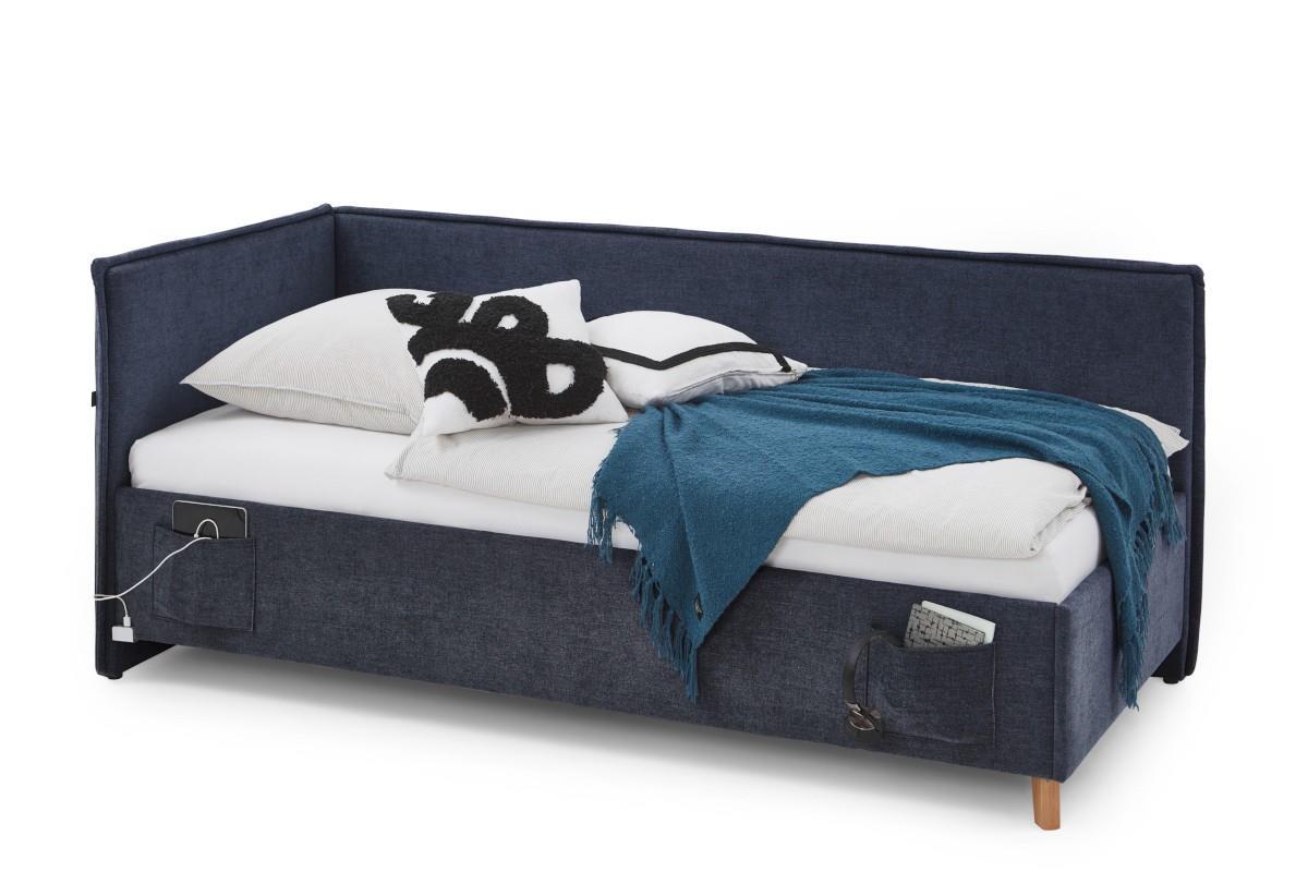 Gestoffeerd Bed Fun 90x200 met rugleuning Blauw