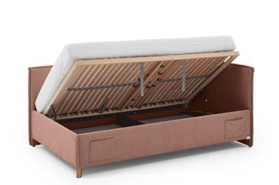 Gestoffeerd Opbergbed Fun 90x200 met rugleuning Roze open