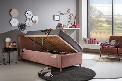 Gestoffeerd Opbergbed Fun 90/200 Oud-Roze