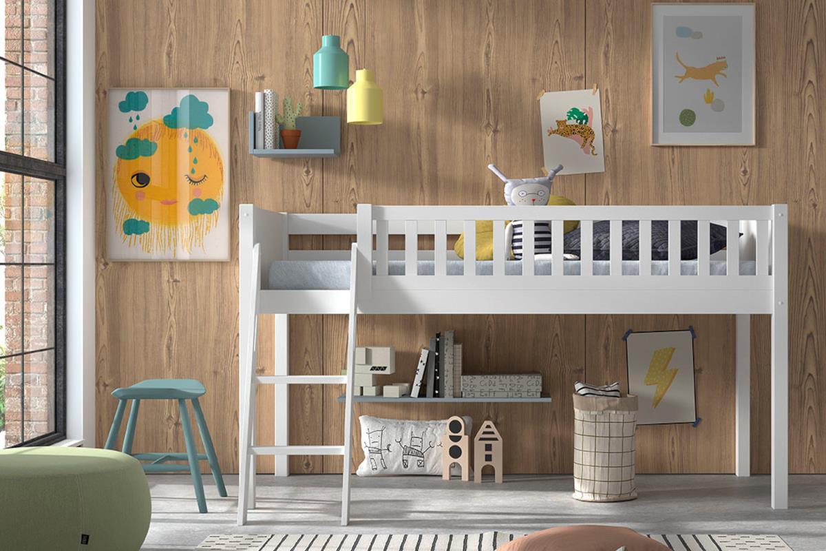 Vipack Scott halfhoogslaper met schuine trap wit