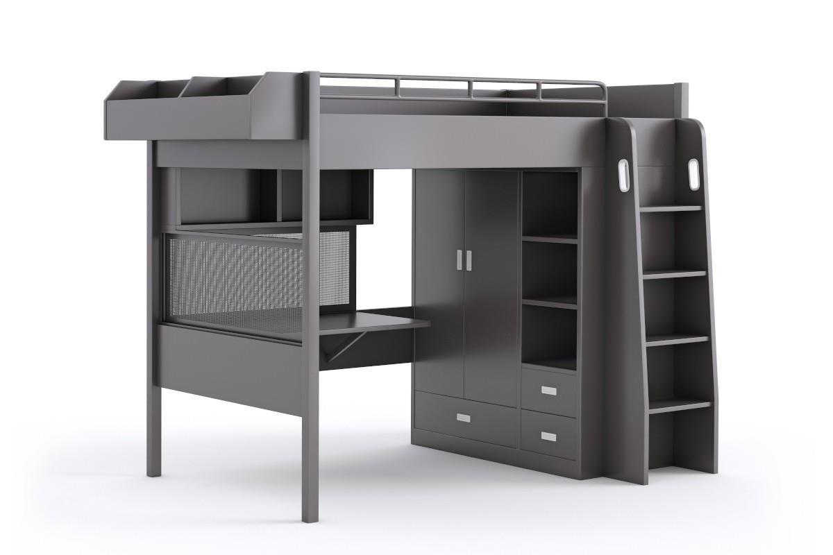 New York Hoogslaper met Bureau en Kast - Grijs trap rechts