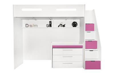 Options Hoogslaper Wit - Roze met ladekast en bureau