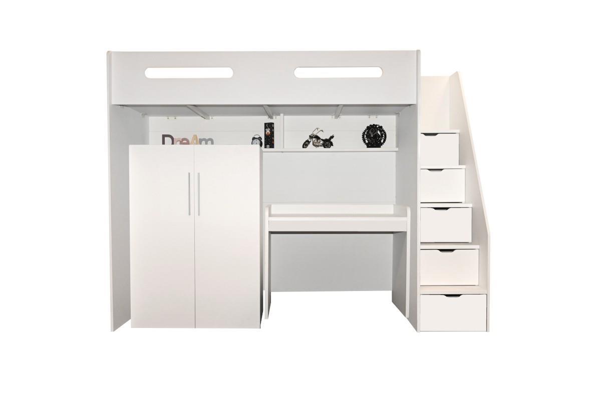 Options Hoogslaper Wit - Wit met kledingkast en bureau