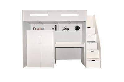 Options Hoogslaper Wit - Wit met kledingkast en bureau