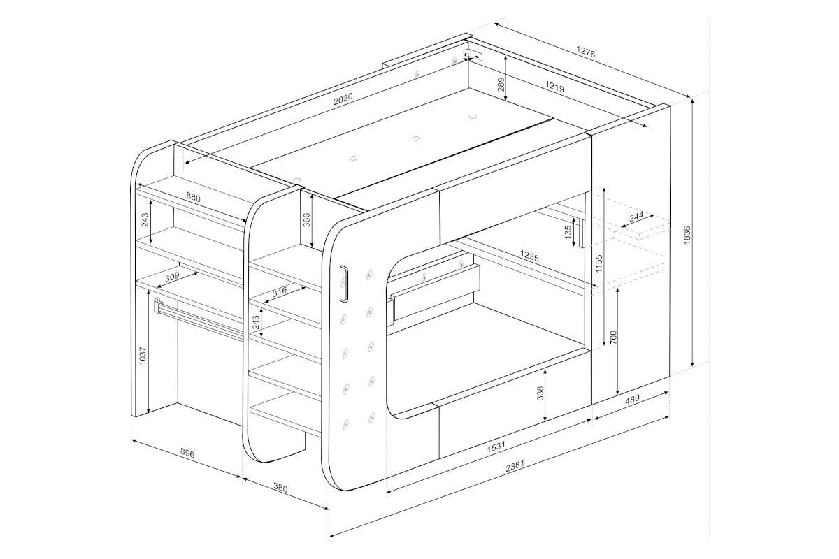 The Cube Gamingbed 120/200 - Antraciet lijntekening