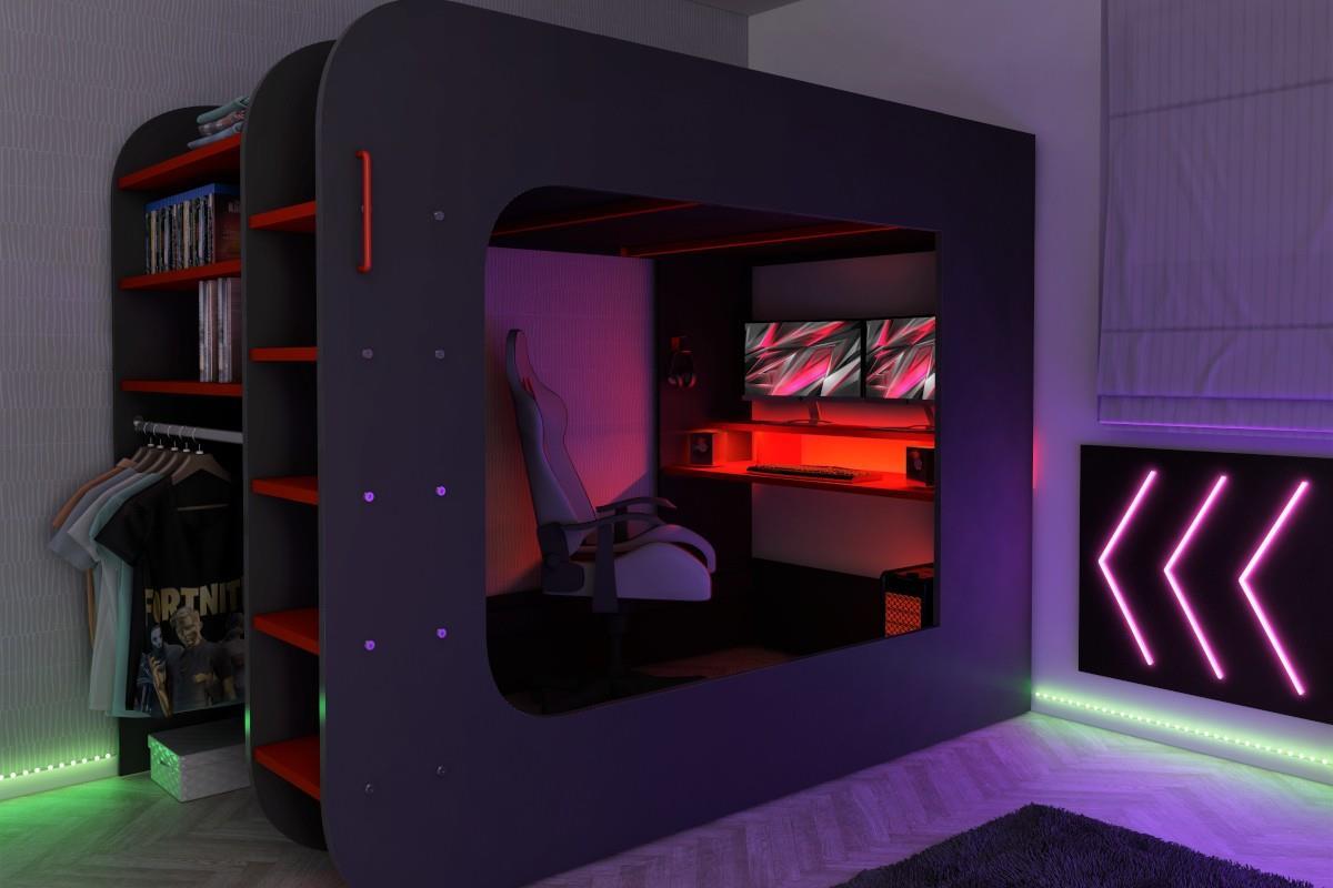 The Cube Gamingbed 120/200 - Antraciet sfeerimpressie 's avonds