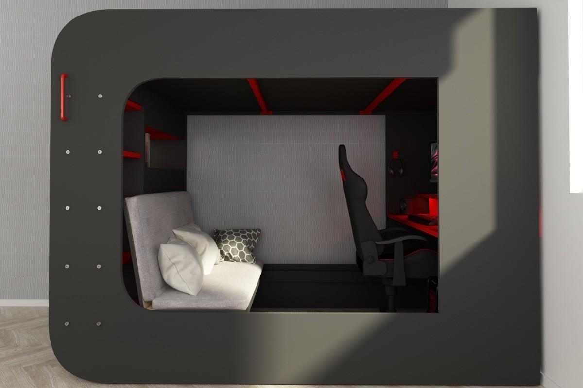 The Cube Gamingbed 120/200 - Antraciet sfeerimpressie zijaanzicht