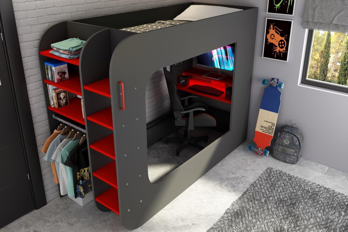 The Cube Gamingbed Hoogslaper 90/200 - Antraciet