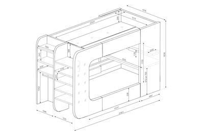 The Cube Gamingbed Hoogslaper 90/200 - Antraciet lijntekening