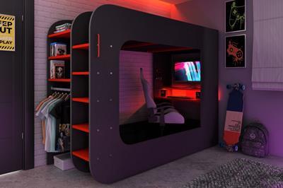 The Cube Gamingbed Hoogslaper 90/200 - Antraciet sfeerimpressie 's avonds