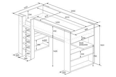 The Cube Gamingbed Hoogslaper - Antraciet lijntekening