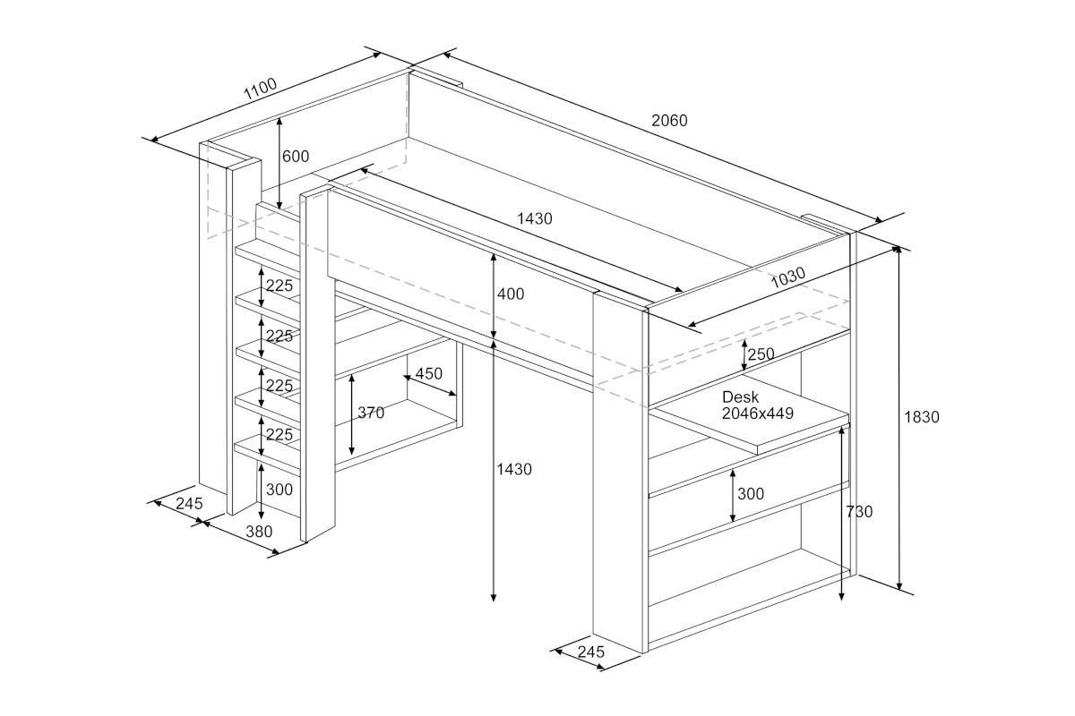 Twist hoogslaper wit/antraciet afmetingen