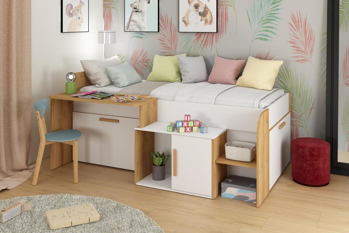 Sacha Kajuitbed met Bureau - Wit Eiken 