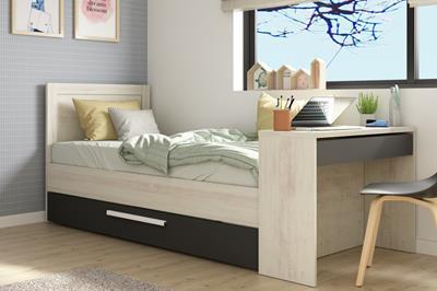 Bed Shipley 90/200 met Bureau en Bedlade Grenen Antraciet 