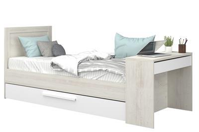 Bed Shipley 90/200 met Bureau en Bedlade Grenen Wit met decoratie