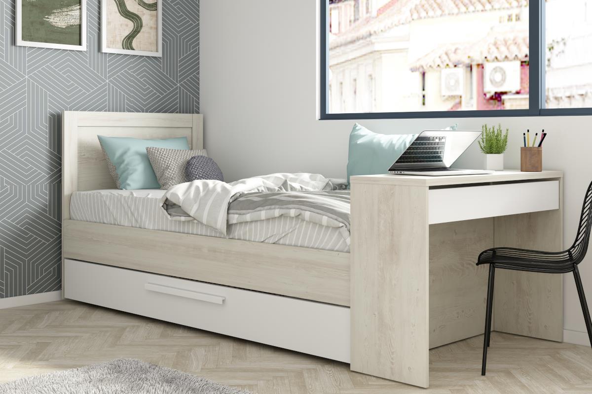 Bed Shipley 90/200 met Bureau en Bedlade Grenen Wit 