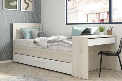 Bed Shipley 90/200 met Bureau en Bedlade Grenen Wit 
