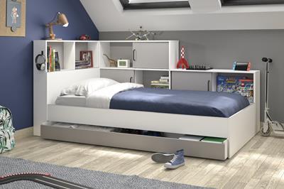 Erwan kinderbed - tienerbed 90/200 wit/grijs