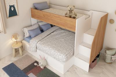 Easy 3-persoons Stapelbed Wit - Eiken bovenaanzicht