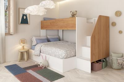 Easy 3-persoons Stapelbed Wit - Eiken