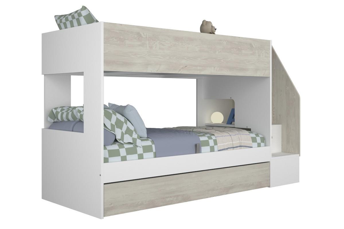Easy Stapelbed met Opbergruimte Wit - Cascina zijaanzicht links met decoratie