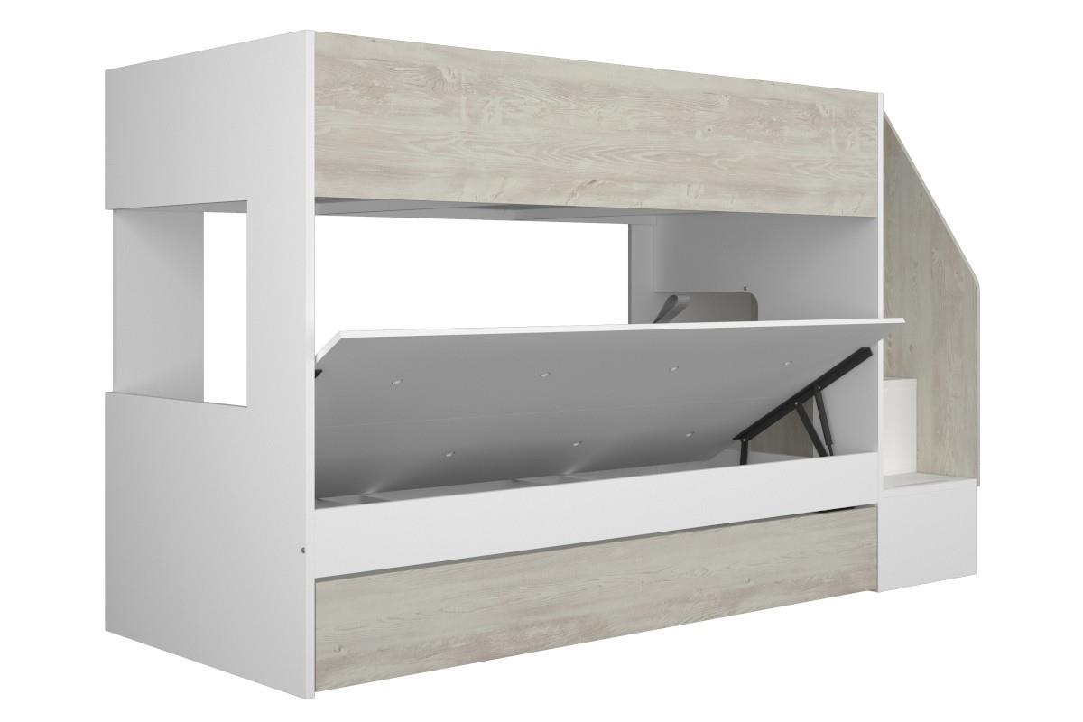 Easy Stapelbed met Opbergruimte Wit - Cascina zijaanzicht links open