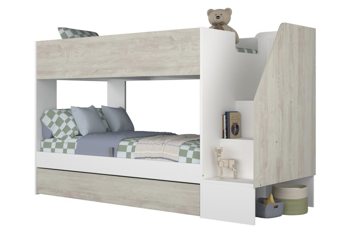 Easy Stapelbed met Opbergruimte Wit - Cascina zijaanzicht rechts met decoratie