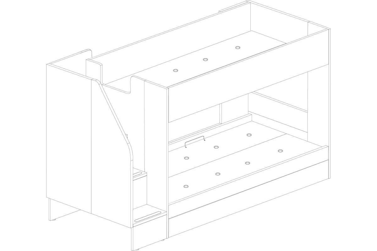 Easy Stapelbed met Opbergruimte lijntekening