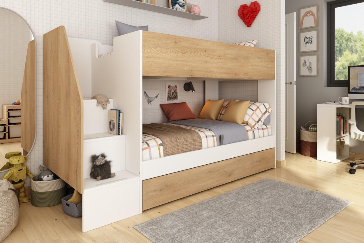 Easy Stapelbed met Opbergruimte Wit - Eiken sfeerfoto