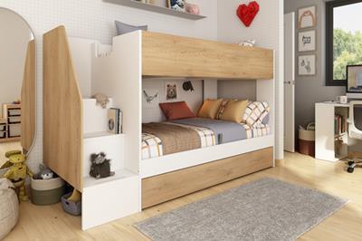 Easy Stapelbed met Opbergruimte Wit - Eiken sfeerfoto